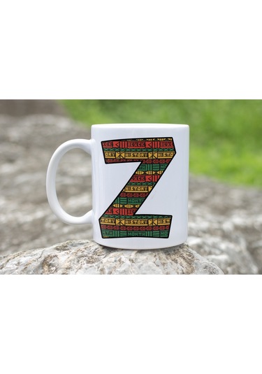 Z Harfi Etnik Desenli Kupa - Afrika Tarzı Kahve Çay Kupası - Hediyelik - Black History Beyaz