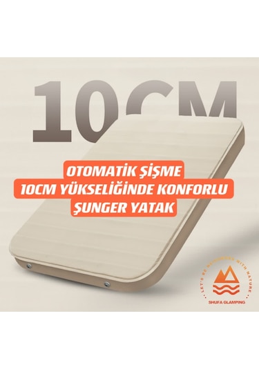 Sungerli Otomatik Şişme Yatak 10 Cm Yüksekliğinde Beyaz