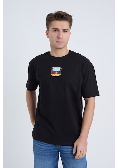 Velvoria Unisex Oversize Siyah Dude T-shirt