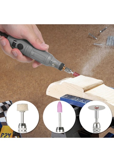 Geeroyoo 12v Mini El Taşlama Seti, 24 Parça Aksesuarlı, 5000-15000 Rpm Hız Ayarı, Fişli, Gri, Dıy Projeleri İçin