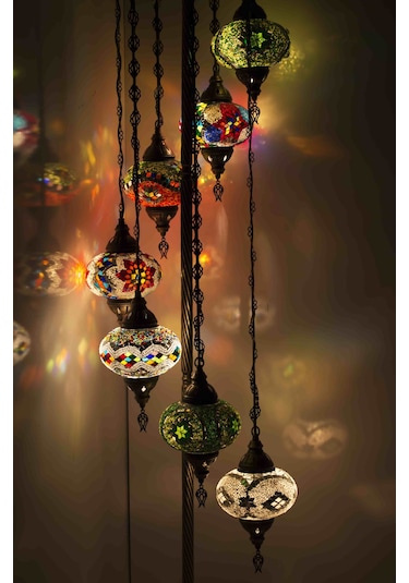 Dekoratif Mozaik Lamba 7 li Lambader El Yapımı Köşe Lambası Renkli Avize