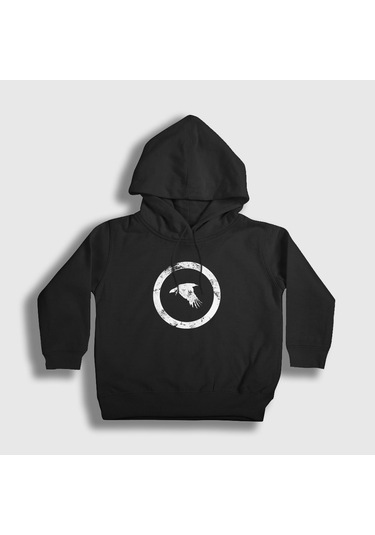 Presmono Unisex Çocuk Bird Katatonia Kapüşonlu Sweatshirt Siyah