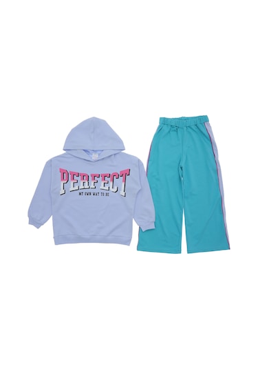 Kız Çocuk Eşofman Takım Kapüşonlu Açık Mavi