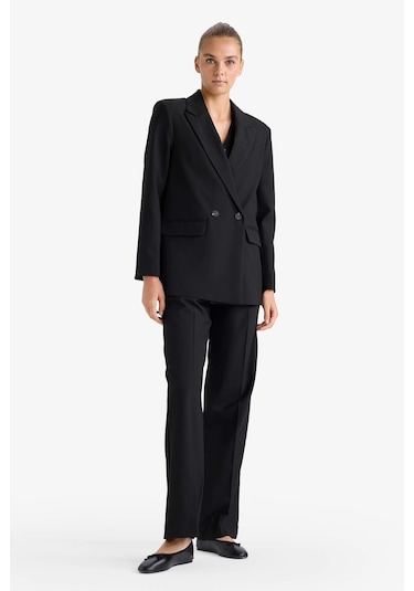 Defacto Oversize Geniş Kalıp Ceket Yaka Blazer Ceket E7732ax25aubk81 Siyah