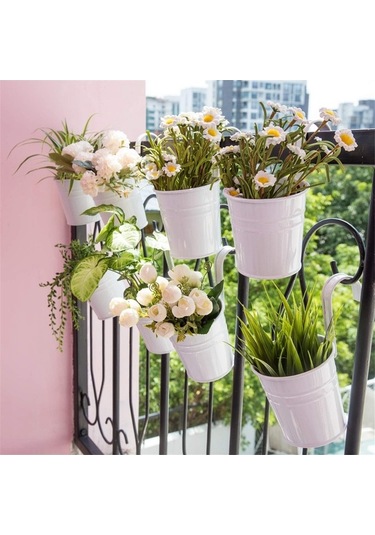 Ulzyvf Standı Saksısı Saksısı Saksı Metal Kova Korkuluk Demir Dekoratif Çiçek Çiçek Çiçek Beyaz Bahçe Asılı Asılı Asılı On