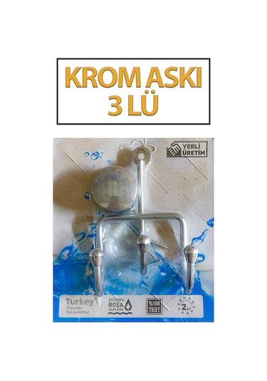 Krom 3 Lü Duvar Askısı Banyo Mutfak Elbise Havlu Askılığı Gümüş