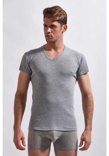 Josejuan 3'lü Erkek Atlet Yarım Kollu V Yaka %100 Pamuk Ribana 3206-siyah - Beyaz - Gri Melanj