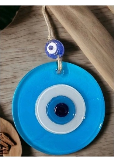Şeffaf Mavi Nazar Boncuklu Duvar Süsü 10 Cm Cam Duvar Dekoru
