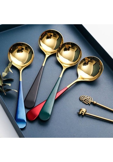 5 Renk Yüksek Kalite 1 Adet Zarif Kahve Kaşıkları Paslanmaz Çelik Tatlı Kaşıkları Mutfak Eşyaları Fash Gümüş