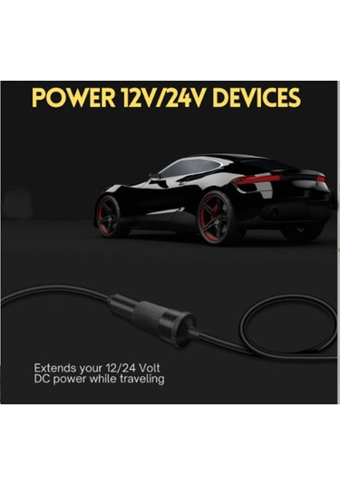 Araç Çakmak Uzatma Kablosu 12-24 Volt 16 Amper 2 X1,5 Mm Ttr Bakır 10 Metre-siyah