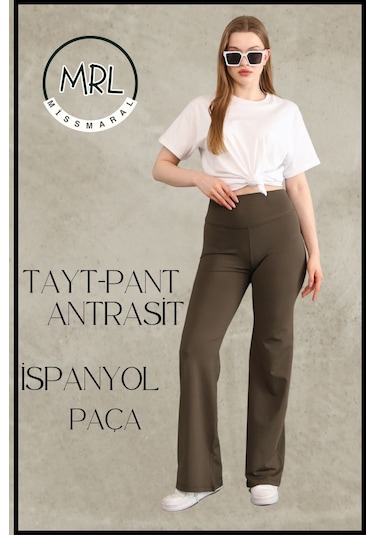 Kadın Yüksek Bel Toparlayıcı Tayt Pantolon Ispanyol Paça Likralı Esnek Dalgıç Kumaş Haki 1040 Haki