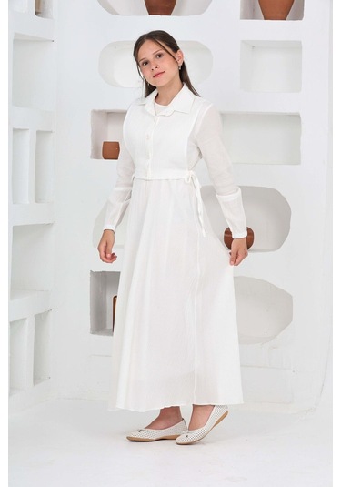 Kız Çocuk Uzun Boy Gofre Kumaş Jile & Elbise İki Parça Takım Astarlı Zarif Set-4948 Ekru Kız Çocuk Uzun Boy Gofre Kumaş Jile & Elbise İki Parça Takım Astarlı Zarif Set-4948 Ekru