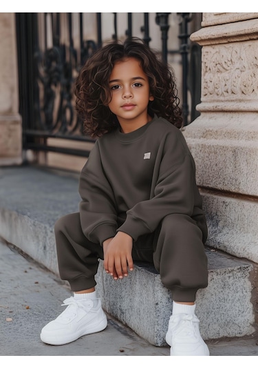 Bisiklet Yaka Eşofman Takımı Bej