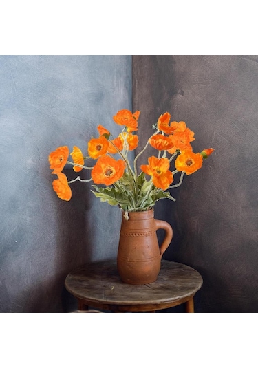 Yapay Çiçek Gelincik Çiçeği Turuncu Renk 3 Çiçek 1 Tomurcuk 59cm