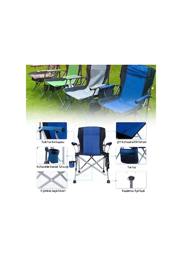 Efsane Kamp - Profesyonel Fold&go Katlanır Kamp Sandalyesi Mavi Çok Renkli