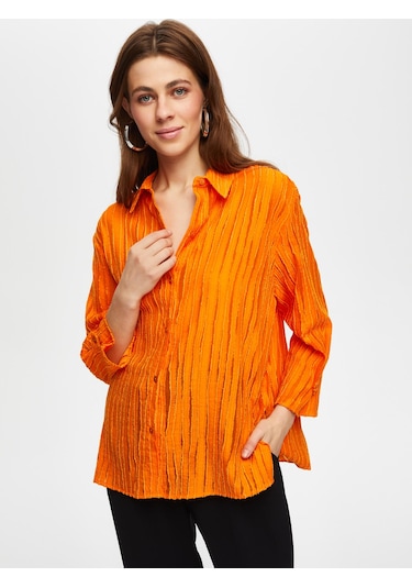 Faik Sönmez Kendinden Jakarlı 3/4 Kol Gömlek 041 Us25gml04161 Orange