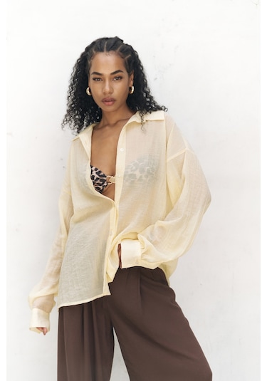 Mai Collection Mai Studios Co. Syaritta Oversize Sarı Transparan Gömlek sarı