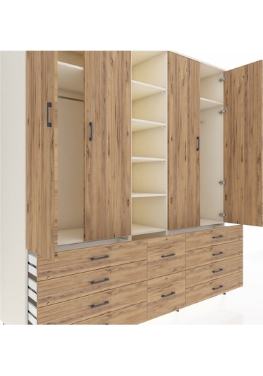 Kronos Dolap 9 Raflı 10 Çekmeceli 2 Askılı 220x59x243 Aytaşı-çam/çam Atlas Çam/atlas Çam