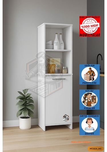 Tamamı Mdf Kapaklı Açık Raflı Çok Amaçlı Beyaz Boy Kiler Dolabı