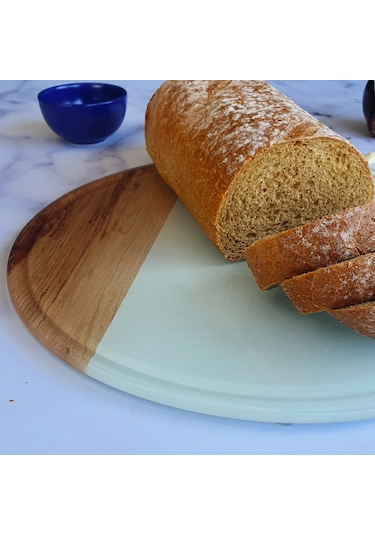 Kanallı Cam Kesme Tablası | Kenarı Ahşap Desenli | Çap32cm