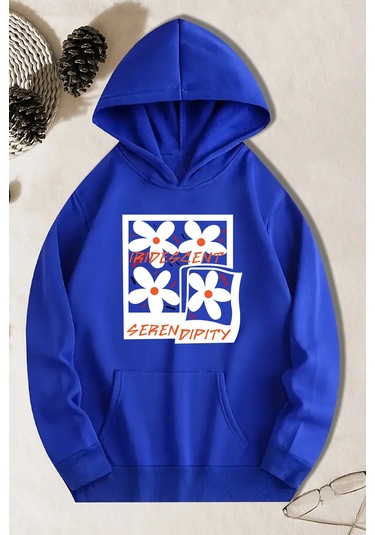 Iridescent Serendipity Baskılı Oversize Sweatshirt Mavi