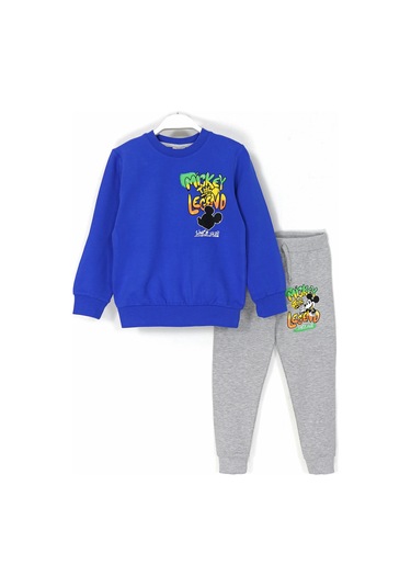 The Mickey Legend Baskılı Erkek Çocuk Eşofman Takımı 3-9 Yaş Saks Saks Mavi