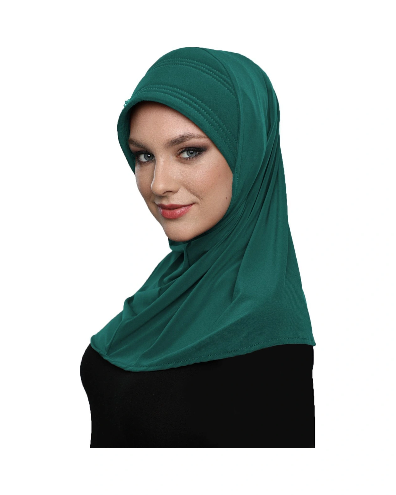 Takmatik Taşlı El Işi Boncuk Işlemeli Yeşil Hazır Türban Tesettür Bone Namaz Örtüsü Hürrem