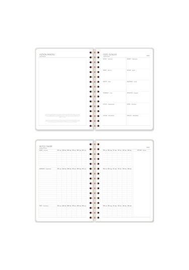 2026 A5 Spiralli Keten Haftalık Ajanda 12 Aylık - Krem Krem