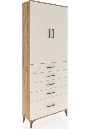 Arges Dolap 3 Raflı 5 Çekmeceli 2 Kapaklı 88x30x221 Çam-aytaşı Çam
