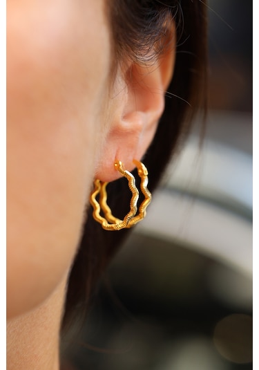 14 Ayar Altın Zikzak Ajda Model Halka Küpe Sarı Altın