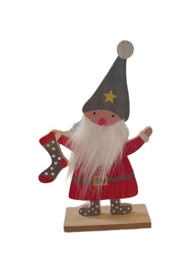 Ziyou Yaratıcı Noel Ahşap Dekor Figürü - Renkli Ev Dekorasyonu 18.3x9x4.2 Cm Kırmızı Kırmızı
