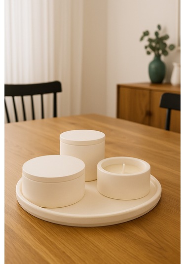 Dekoratif Set Mum Beyaz Set