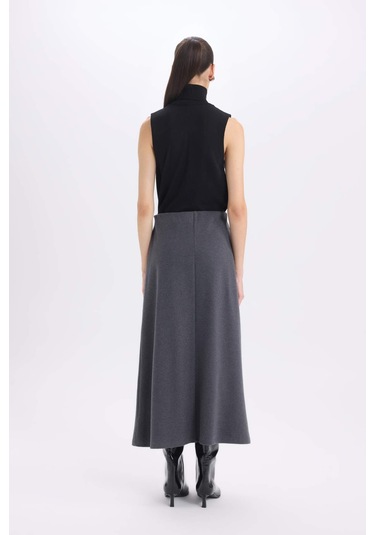 DeFacto A Kesim Esnek Belli Basic Düz Normal Bel Maxi Etek D5407AX24AUAR104 Antrasit