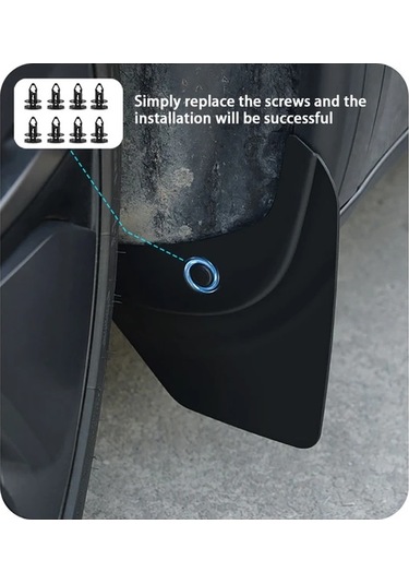 Elmpaly 2025 Tesla Model Y 4 Parça Tam Set Siyah Ağır Hizmet Çamurluk Koruyucu Kolay Montaj