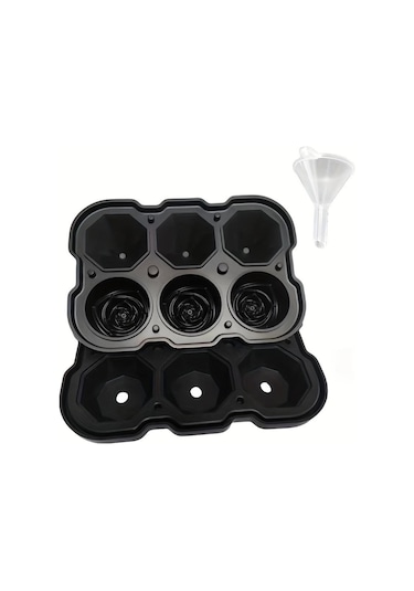 Esnek Silikon Gül Elmas Şekli Buz Topu Kalıbı - Alkolsüz İçecekler, Viski, Kokteyl Ve Daha Fazlası İçin Kolay Çıkarılan Buz Makinesi Siyah