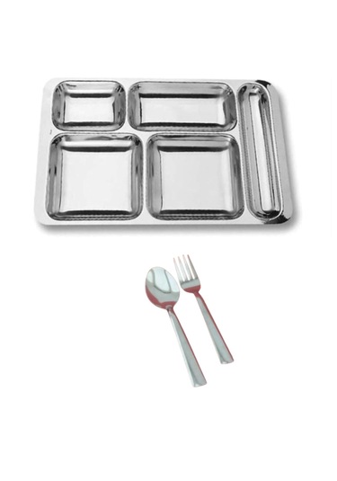 18 Parça Piknik Kahvaltılık Çelik Tabildot Set 6 Adet Çatal ,6 Adet Kaşık ,6 Adet Tabildot Tabak Gümüş