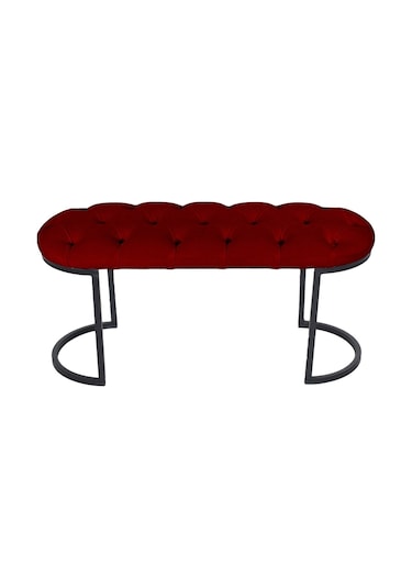 Elısse Black Puf - Metal Ayaklı Kapitoneli Model Puf, Bordo Bench