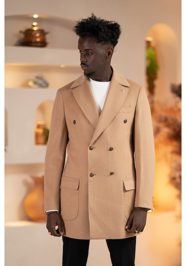 Paul Martin İtalyan Yaka Yünlü Kruvaze Kaşe Kaban Devetüyü