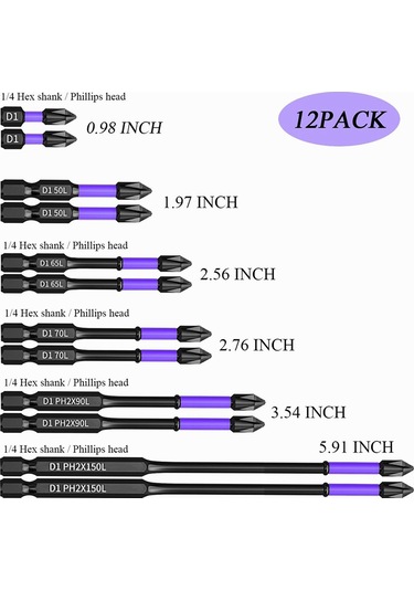 Xurunkeji 12 Adet Geliştirilmiş Yüksek Sertlik Ve Güçlü Manyetik Matkap Ucu, Kaymaz Ve Darbeye Dayanıklı Uçlar Ve Tornavida Uçları