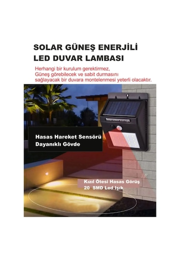 Güneş Enerjili Bahçe Lambası 20 Led Solar Lamba Bahçe Aydınlatma