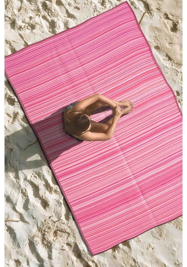 Açıp Katlanabilir Pembe Plaj Kamp Piknik Bahçe Balkon Teras Hasır Halı Mat Savan Kilim Halısı