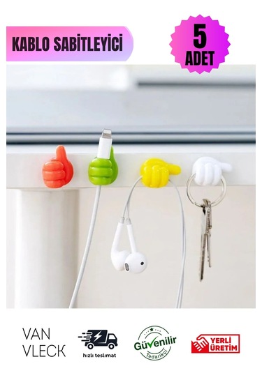 5 Li Set El Şeklinde Kablo Tutucu Yapışkanlı Sabitleyici