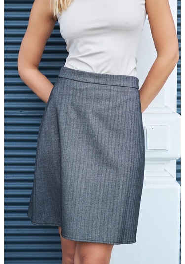 Kadın Hafif Likralı Desenli Kumaş Ekoseli Yüksek Bel Diz Boy Çan Etek-balık Sırtı Balık Sırtı