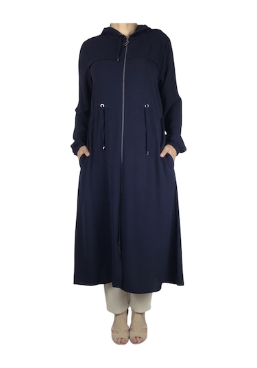 Kadın Kapşonlu Beli İp Detaylı Yandan Cepli İnce Ayrobin Spor Kap Zümrüt