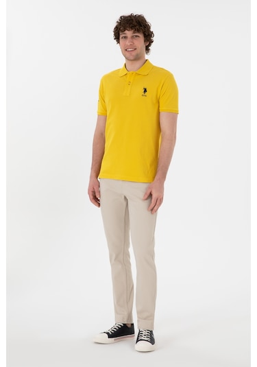 U.S. Polo Assn. Erkek Slim Fit Polo Yaka Sarı Basic Tişört 50305929-VR094