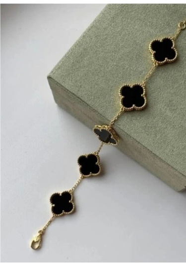 Gold Siyah Doğal Taşlı Premium Çelik Bileklik Gold