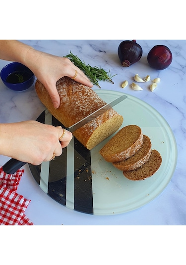 Kanallı Cam Kesme Tablası | Black Rock Şeritli | Çap32cm