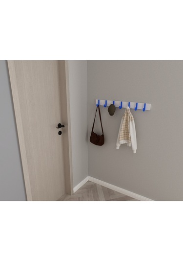 Hepsi3boyutlu Modern Duvar & Kapı Baston Askılık - 7 Adet Mavi J Askılık - Model No : 6 Mavi