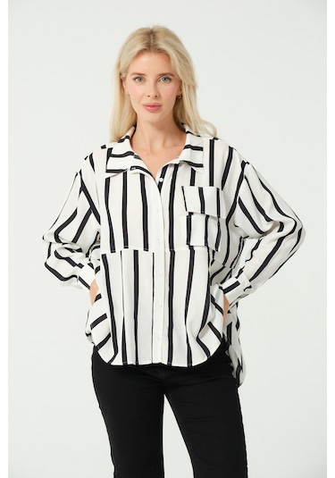 S'amore Clothing Cep Detay Polo Yaka Gömlek Multi Çizgili Çok Renkli