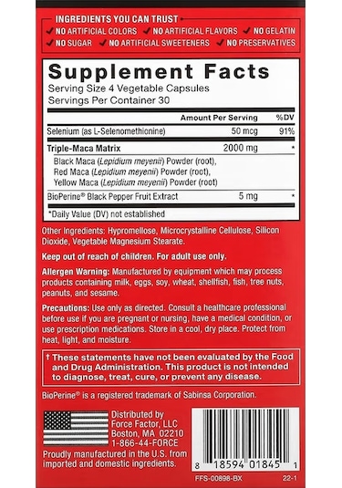 Force Factor Fundamentals Maca Max 2000 Mg 120 Vegan Caps